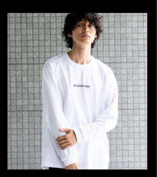 STUDIOUS MAN ロゴロンT 白 日本製 コットン100% 上質シンプルカットソー 2サイズ Logo Long Sleeve Tee White Japan Made Cotton 100%