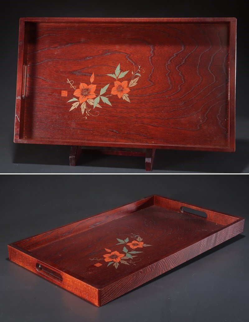 香川漆器 鑿（のみ）彫 摺漆 長角盆 28.5cm×18cm – kiwaha-tea
