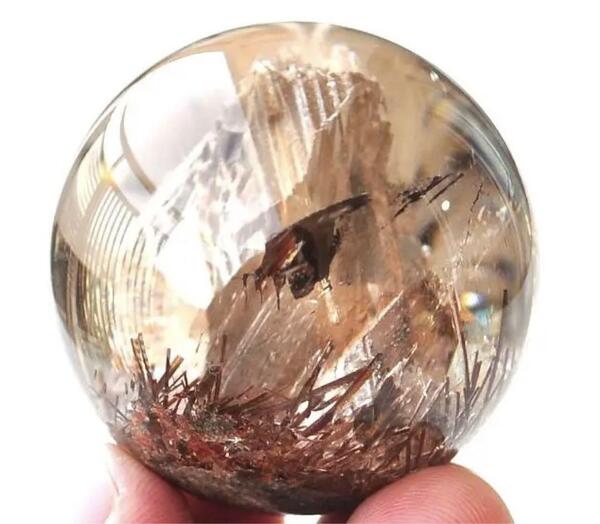☆天然石卸☆超超激レア!!☆完全別格品!!☆ガネッシュヒマール産☆超極上クォーツインクォーツ&ルチル☆丸玉SSA※ファイナルクォリティー