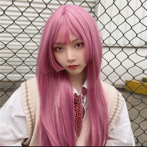 姫カット コスプレ ウィッグ ロングウィッグ ロングヘア ロリータ ピンクパープル 可愛い 変身 フルウイッグ