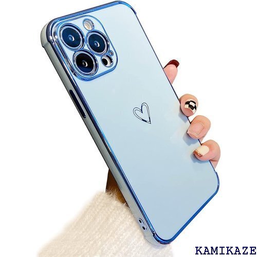 ZTOFERA iPhone 15 Pro 用 ハート 心パターン 携帯カバー ワイヤレス充電対応 シエラブルー 1622