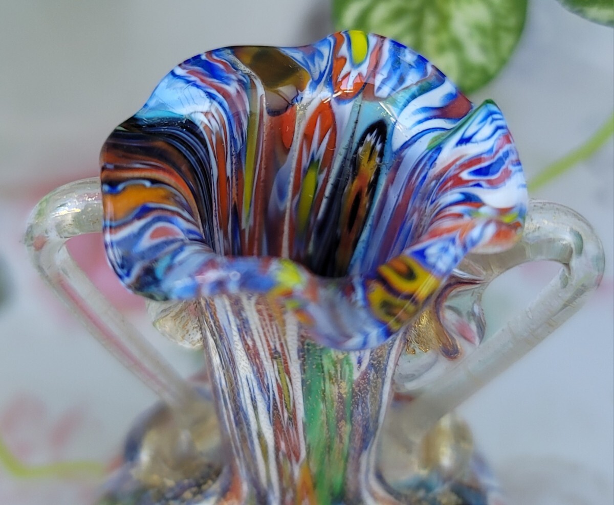 MURANO 売り出そ ムラノガラス22CM水差し花瓶 イタリア ミルフィオリ