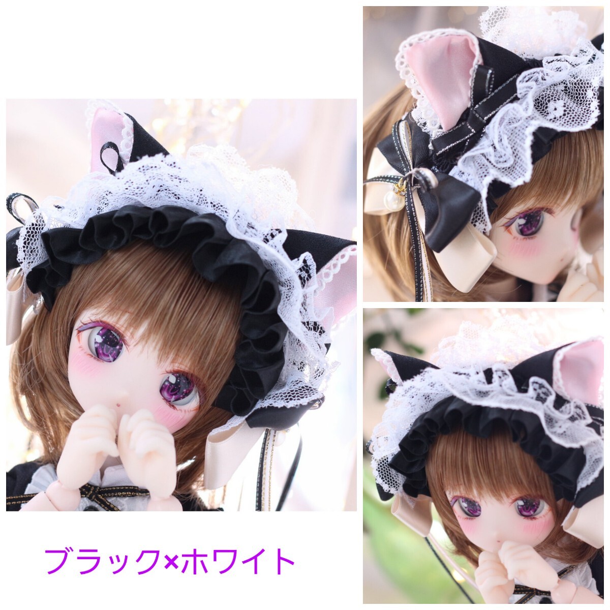 幼SD用＊和柄猫耳カチューシャ付アンティーク振袖＊Satin Doll