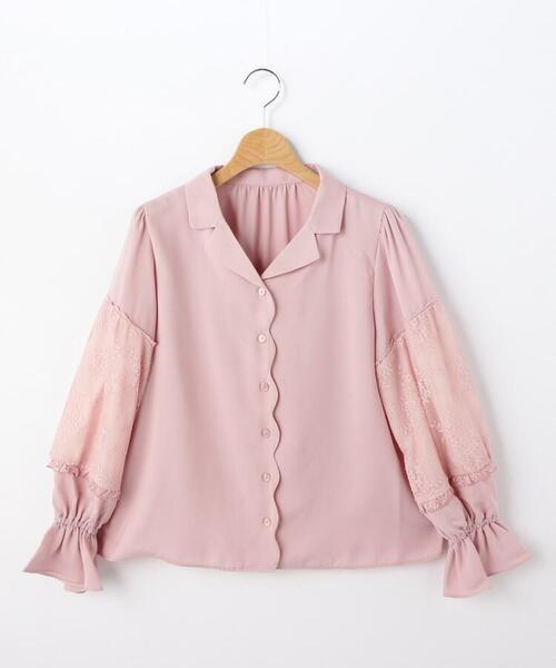 ラスト 新品 MAJESTIC LEGON レーススリーブ開襟ブラウス ピンク(072) 01(S) 定価4620円