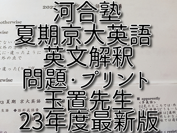 河合塾 23年夏期 玉置全人先生 京大英文解釈 問題・プリントフルセット 鉄緑会 駿台 Z会 東進 SEG 英語