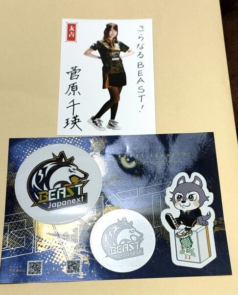 Mリーグ 菅原千瑛おみくじブロマイド大吉+BEASTJapanextステッカー 猿川真寿鈴木大介菅原千瑛中田花奈 麻雀