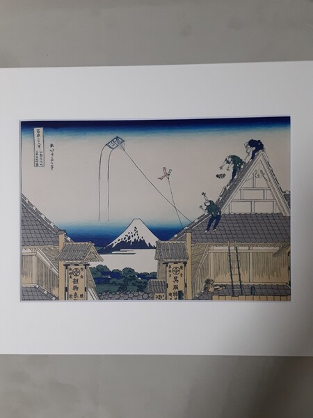 浮世絵木版画 北斎.冨嶽三十六景の内「江都駿河町三井見世略図」(オリジナルサイズ木版刷り複製)
