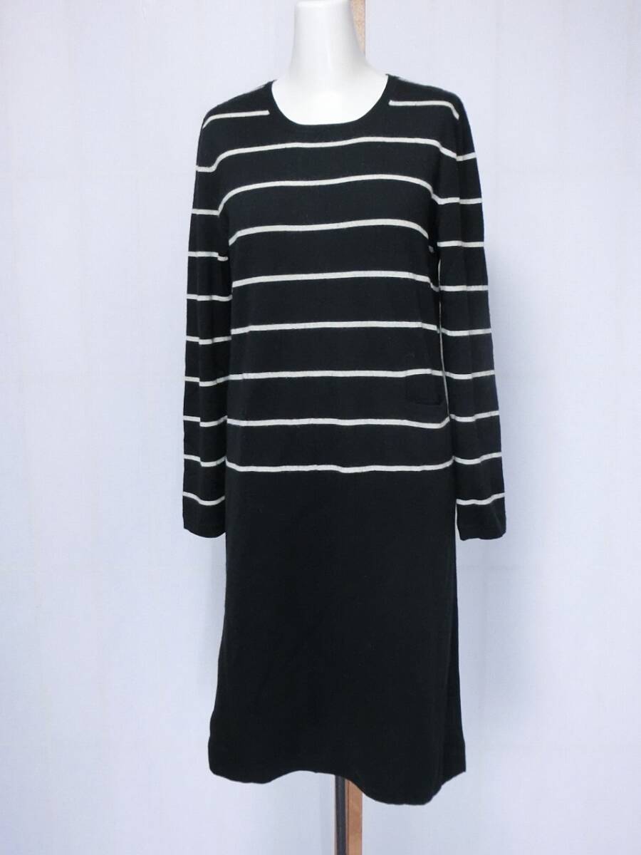 美品 自由区 半袖 ワンピース ストレッチ ネイビー 38 クルー