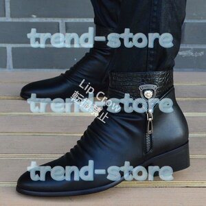 легкий короткие сапоги боковой Zip ботинки мужской ботинки кожа ботинки осень-зима обувь мужчина кожа обувь кожа обувь кожа . чёрный цвет 24.0cm размер выбор возможность