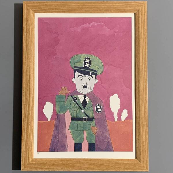 ■和田誠■「チャールズ・チャップリン 1973」/B5額装品/似顔絵/キネマ旬報表紙/映画俳優/映画監督/貴重イラスト/印刷物/インテリア G1523