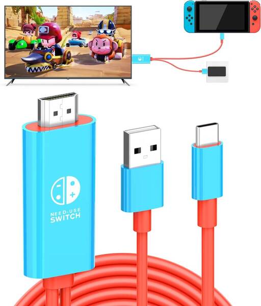 Switch ドック Switchミニドック&交換ケーブル 【 4K&1080P解像度 TVモード 】 スイッチドック取替 (ブルー&レッド)