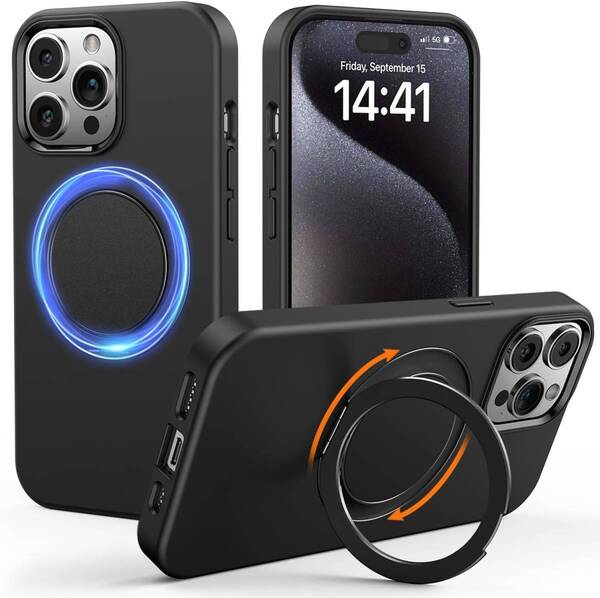 iPhone 15 Pro ケース【360°回転スタンドMagSafe対応】