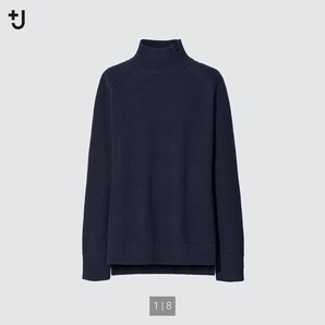 ユニクロ +J プラスジェイ ニット ケーブルハイネック セーター M Navy 未使用・タグ付き 【送料無料】