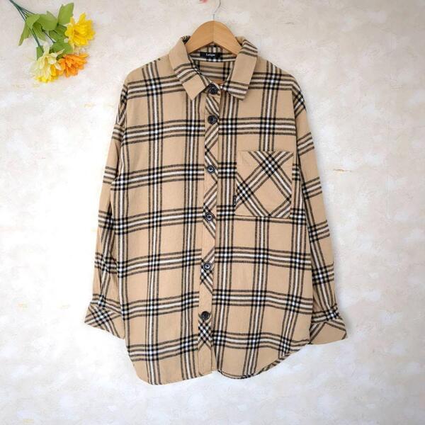 【M】ルティーク Lutique タータンチェックシャツ ベージュ