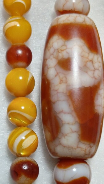 チベット直送★ゴールドシャコ貝48珠「上肯天珠」水蓮花、虎2珠、虎牙14珠瑪瑙2個