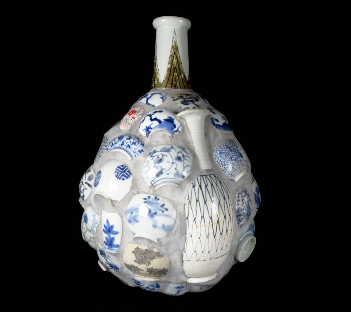 e2188 古伊万里 染付 壺 蛸唐草 窓絵 高さ22cm 飾り壺 飾壺