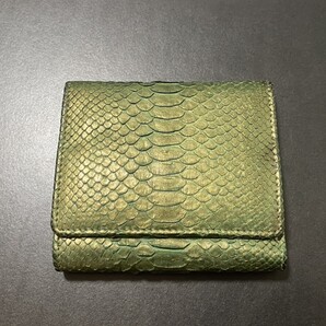 本革 パイソン メタリック 折り財布