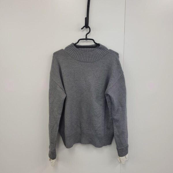 NATURAL BEAUTY BASIC 長袖セーター トップス 古着 M グレー アクリルナイロン毛 B477