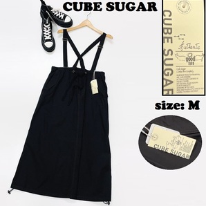 CUBE SUGAR /M/ ブラック サスペンダースカート タグ付き カジュアル 生地 コットン アウトドア キャンプ クラシック キューブシュガー