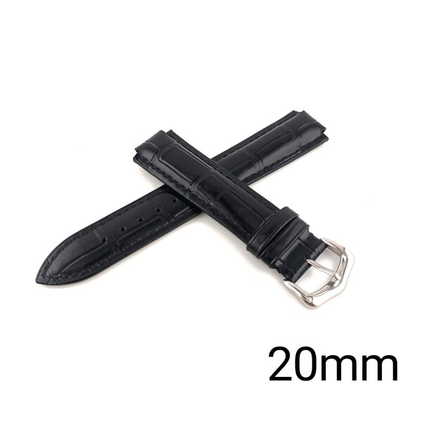 20mm 腕時計 凸型 レザー ベルト ブラック 尾錠 【対応】カルティエ バロンブルー