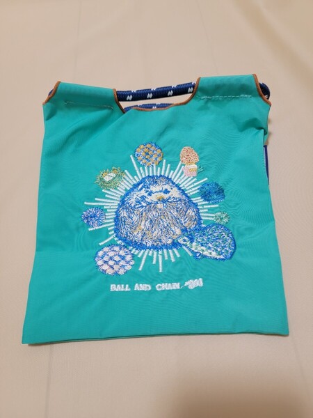 刺繍ロープエコバッグ(グリーンハリネズミS)ショルダーベルト付き
