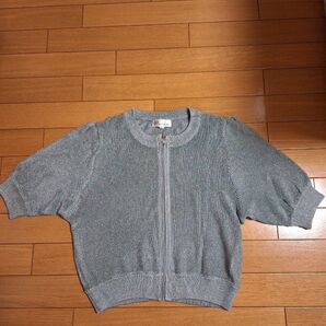 銀ラメ 半袖 カーディガン Mサイズ