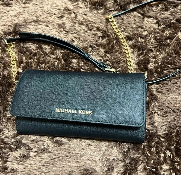 マイケルコース.ショルダー ウォレット 二つ折り ブラック