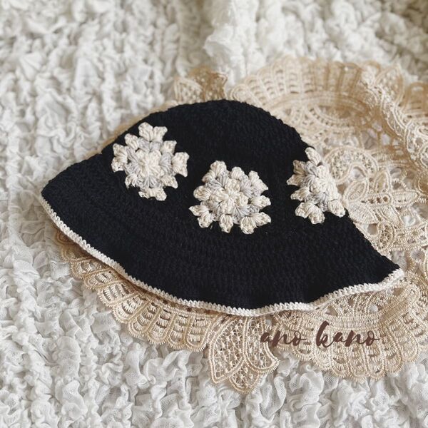 ハンドメイド モチーフ クロシェハット キッズ帽子 かぎ編み