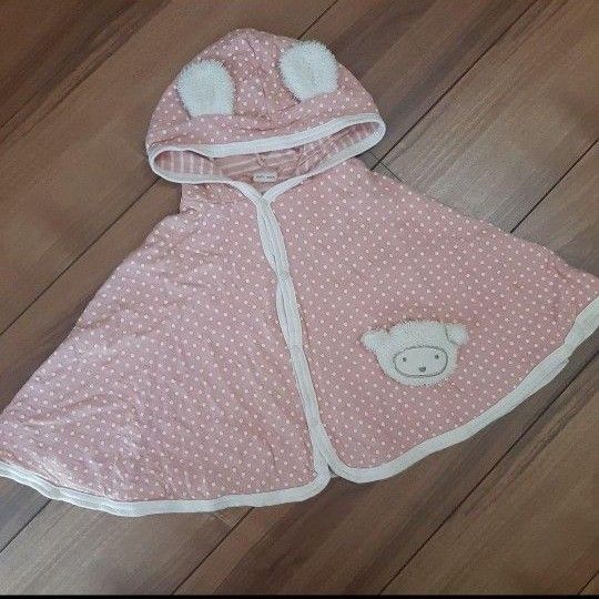 プティマイン ポンチョ アウター 50 60 70 くま耳 ひつじ 薄手