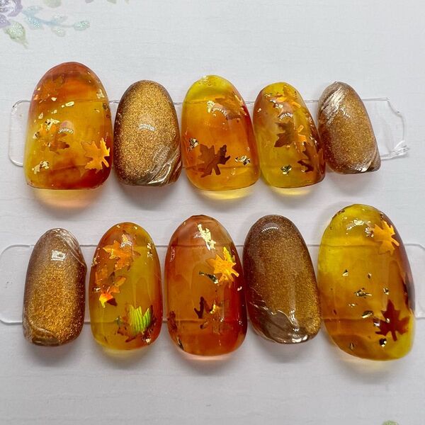 ネイルチップ オーダー 現品 紅葉マグネット
