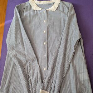 【URBAN NOW】アーバンナウ ストライプシャツ レース ブラウス ナチュラル系