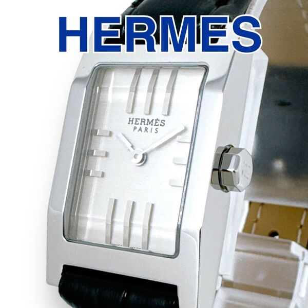 エルメス HERMES タンデム TA1.210 レザー ブラック革ベルト 黒 シルバーグレー文字盤 クォーツ レディース 時計