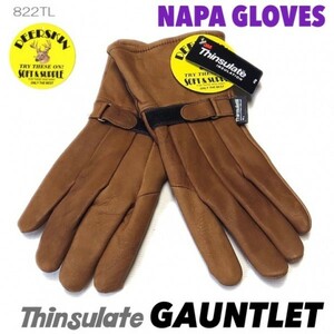 送料無料★NAPA GLOVES ナパ 鹿革 防寒 冬用 ガントレット シンサレート グローブ 822TL-M ブラウン 裏地付 3M社 40g Thinsulate USA老舗