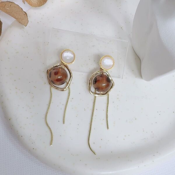 ハンドメイドピアス アクセサリー レオパード 秋冬 人気 チェーン 付替え不可 #156