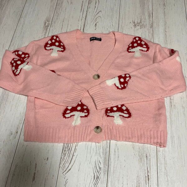SHEIN レディース L きのこ カーディガン ニット ピンク