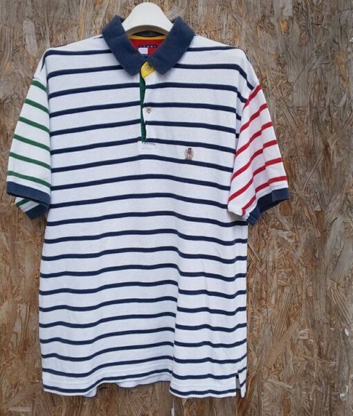1990sトミーヒルフィガーTOMMY HILFIGERマルチボーダーポロシャツ