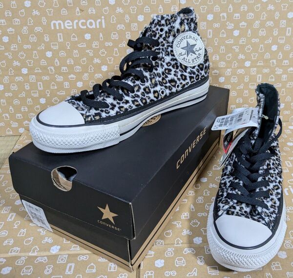 未使用 CONVERSE コンバース ファー生地 白ヒョウ柄 24.5cm