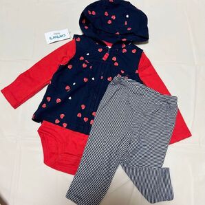 Carter's ベビー服 3点セット ハート柄 ストライプ ロンパース ベスト パンツ