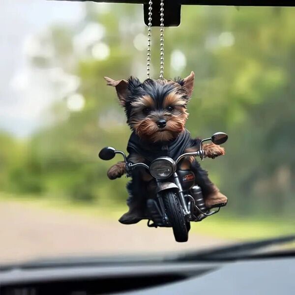 ヨークシャテリア バイク ライダース キーホルダー プリント 犬 チャーム 犬雑貨