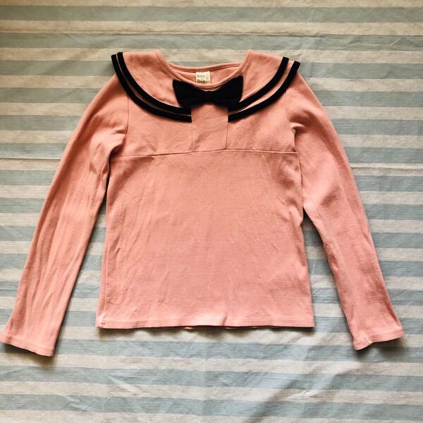 【150】 カットソー トップス 長袖 Tシャツ ロンT セーラー リボン 140