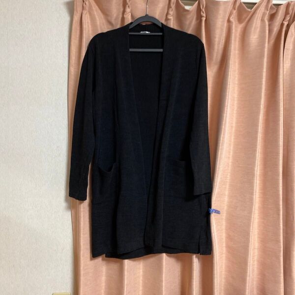 10. ハニーズ ロング丈カーディガン 中古 Mサイズ ボタンレス ブラック系