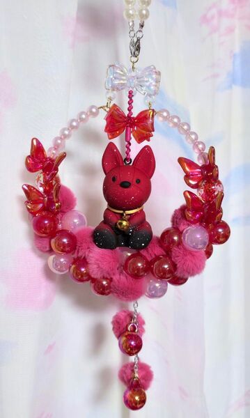 リース 赤 犬 アクリルビーズ ハンドメイド