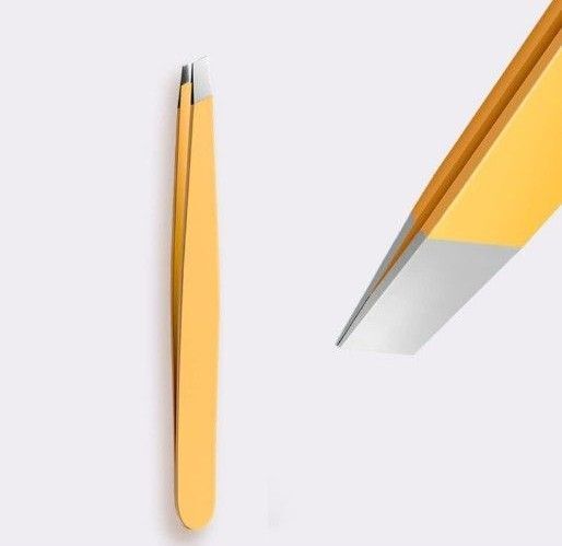 眉ひげ処理専用ツール ピンセット 収納ケース付 2本セット イエロー