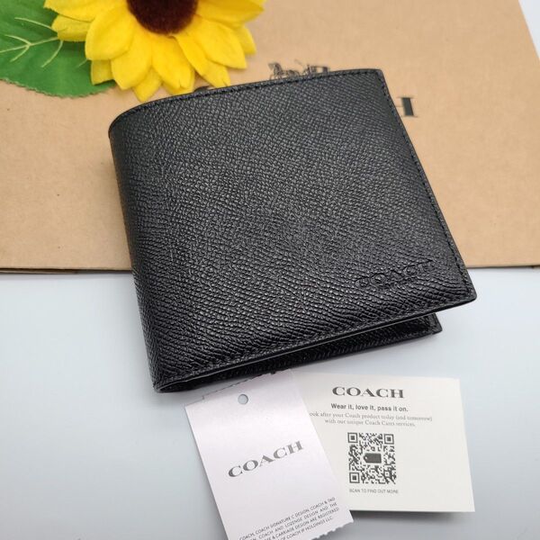 COACH 折り財布 新品 ブラック 新作 小銭入れ財布 黒 メンズ