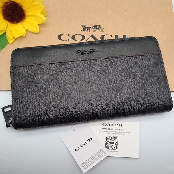 COACH 長財布 新品 ブラック ブラックオックスブラッド 最新作 限定品 レザー メンズ ラウンドファスナー