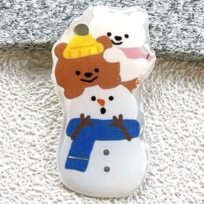 雪だるま 冬 雪 くま 仲良しクマと雪だるま ブローチ チャーム ピンバッジ
