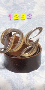 1293 Dolce & Gabbana silver color gold color Logo buckle. crack processing burns tea leather belt Italy milano Japan 