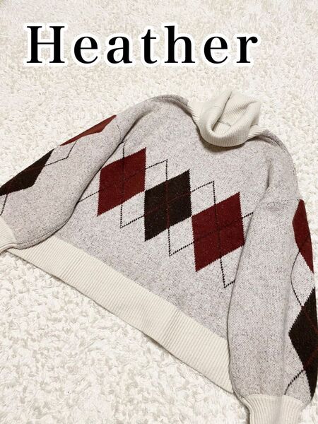 ヘザー Heather タートルネックニット アーガイル柄ニット セーター