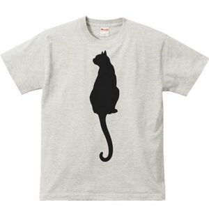 猫シルエット（後ろ姿）/半袖Ｔシャツ/メンズS/杢・新品・メール便 送料無料