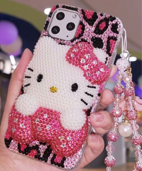 キティ iPhone14 かわいいキラキラデコスマホケース